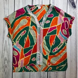 Christian Siriano Sz S 100% Cotton Tropical Resort Vacation Top Shirt